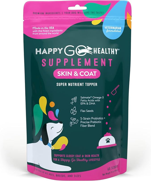 Skin & Coat Supplements for Dogs | Probiotic & Prebiotic Benefits with Wild Salmon Omega 3s to Help Your Dog Shine from The Inside Out | All Breeds, Ages and Sizes | 60 Count