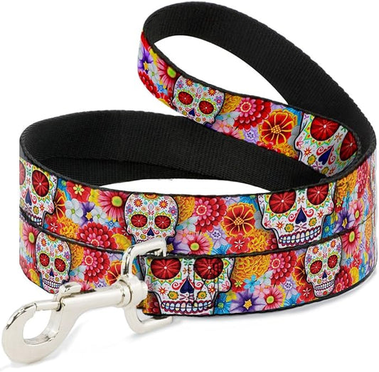 Buckle-Down Dog Leash Sugar Skull Starburst White Multi Color 6 Feet Long 1.0 Inch Wide, Multicolor (DL-6FT-WTY008)