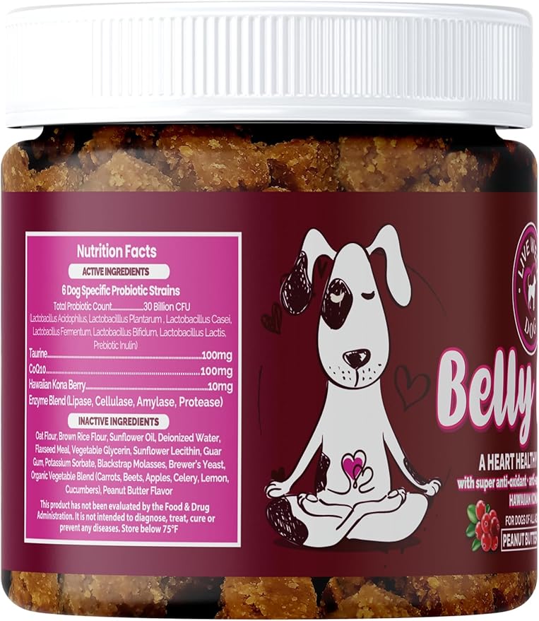 Belly Love - Heart Healthy Probiotic & Digestive Enzymes - Probiotics for Dogs - Gut Flora, Diarrhea & Bowel Support - Dog Supplement Soft Chew for Pet Immune System and Digestive Health
