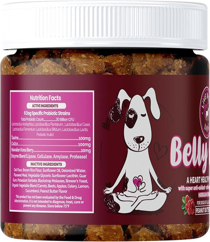 Belly Love - Heart Healthy Probiotic & Digestive Enzymes - Probiotics for Dogs - Gut Flora, Diarrhea & Bowel Support - Dog Supplement Soft Chew for Pet Immune System and Digestive Health