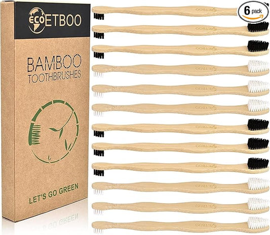 Dog Toothbrush,Pets Bamboo Tooth Brush Double-Sided Small & Large Head Toothbrushes for Dogs Cats,Biodegradable Eco-Friendly Teeth Cleaning Tool (Black White 12 Pack)