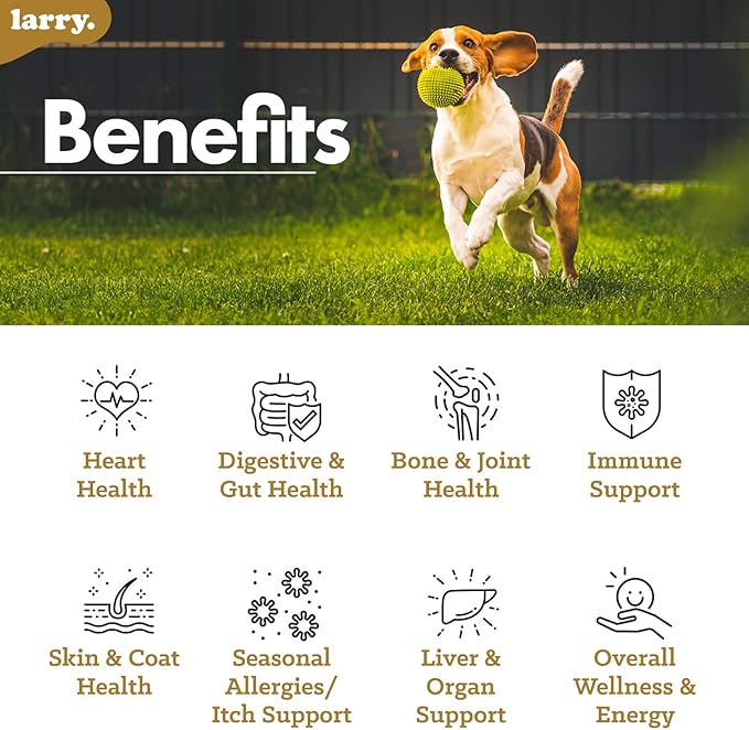 8-in-1 Multivitamin Dog Supplement by Larry | Heart, Digestion, Liver, Skin, Coat, & Joint Support Supplement for Dogs | with Vitamins, Minerals, Omegas, & Glucosamine Chondroitin | 120 Soft Chews