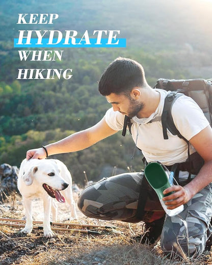 Dog Water Bottle 2 in 1, Leak Proof Portable Pet Water Bottle with Food Container, Outdoor Portable Water Dispenser for Cat, Puppy Supply for Walking, Hiking, Camping, Travel(10oz Ink Green)