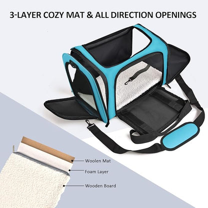 Henkelion Large Cat Carriers Dog Carrier Pet Carrier for Large Cats Dogs Puppies up to 25Lbs, Big Dog Carrier Soft Sided, Collapsible Travel Puppy Carrier - Large - Blue