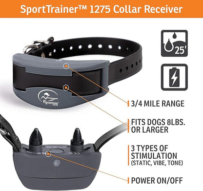 SportDOG Brand SportTrainer 1275 Dog Training Collar - 3/4 Mile Range - Bright, Easy to Read OLED Screen - Waterproof, Rechargeable Remote Trainer with Tone, Vibration, and Static, Black