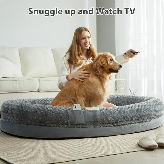 Human Dog Bed for People Adults, 71x46 inches Dog Bed for Humans Size Fits You and Pets, Washable Faux Fur Orthopedic Human Dog Bed for People, Dog Bed for Humans