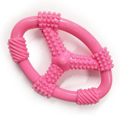 Nylabone Spin Tug & Play Pink Puppy Chew Toy for Teething - Puppy Supplies - Peanut Butter Flavor, Medium/Wolf (1 Count)