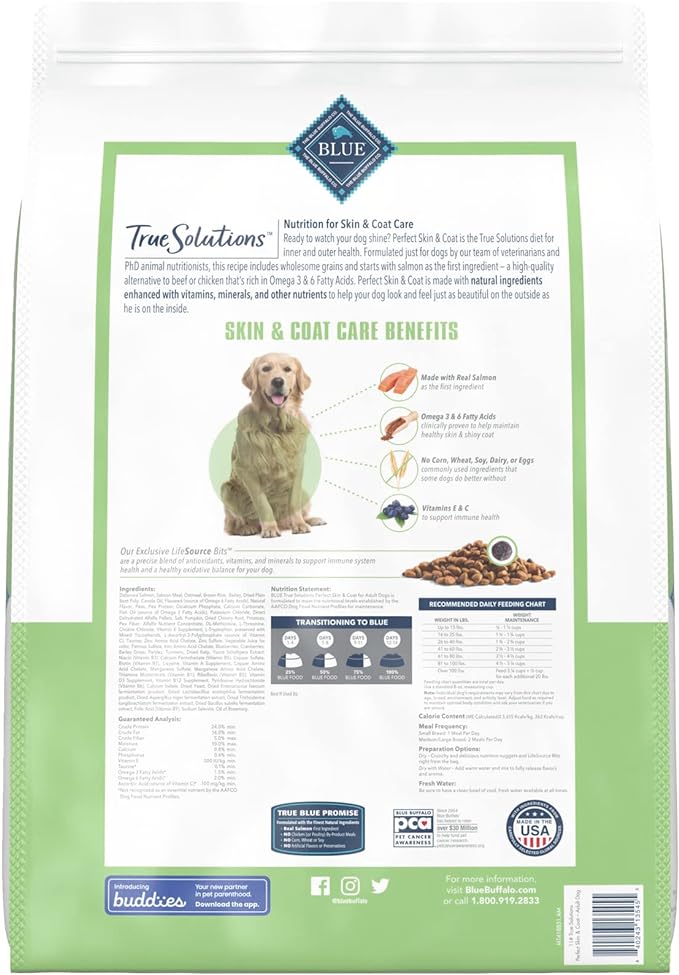 Blue Buffalo True Solutions Perfect Skin & Coat Natural Adult Dry Dog Food, Salmon, 11-lb
