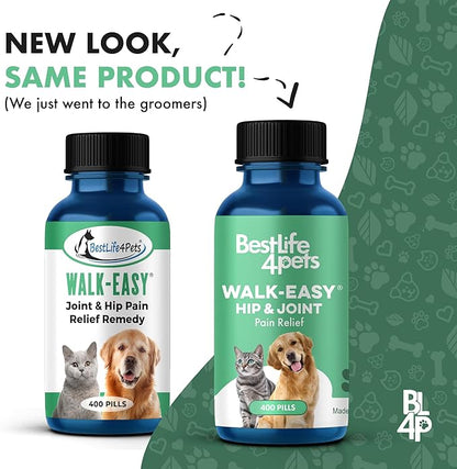 BestLife4Pets Walk-Easy Hip and Joint Supplement for Dogs & Cats - Arthritis Pain Relief and Anti-inflammatory Support Pills for Dogs & Cats Joint Pain Relief - Easy to Use Natural Pills