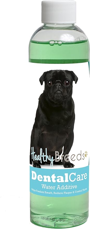 Healthy Breeds Dog Dental Care Water Additive for Pug - Helps Freshen Breath, Reduce Plaque & Control Tartar - Mint Flavor - 8 oz