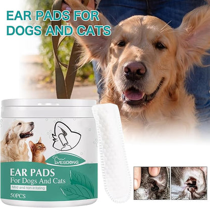 Ear Finger Wipes for Dogs & Cats - Gently Remove Ear Wax, Debris Sooths Relieve Ear - 50 Count