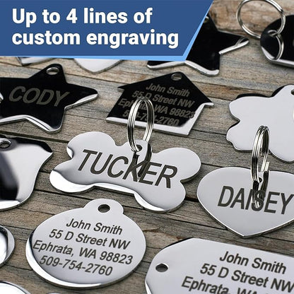 GoTags Dog Tags, Personalized Engraved Dog and Cat ID Tags for Pets, Custom Engraved on Both Sides, Stainless Steel, Rainbow Steel, Black Steel or Solid Brass, Bone Shape Dog ID Tags (Pack of 1)