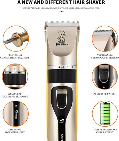 MAIRAN Dogs Pet Shaver Low Noise USB Charging Cordless Dog Grooming Kit Electric Pet Hair Trimmer Pet Hair Trimmer Large Medium and Small Dog and Cat Animal Shaver (Gold)