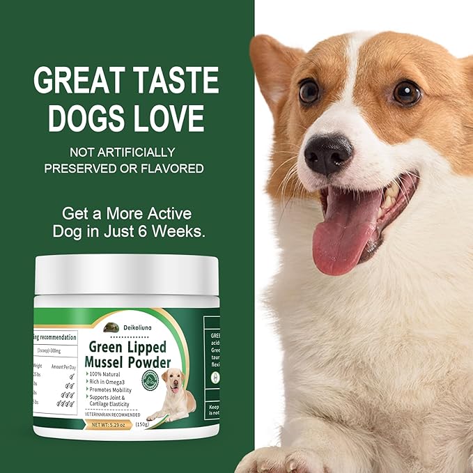 Green Lipped Mussels for Dogs & Cats, Dog Joint Supplement Powder Supports Joints, Tendons, Ligaments, Muscles, Green Lippled Mussels Powder for Pets Promote Normal Mobility & Flexibility (5.29 oz)