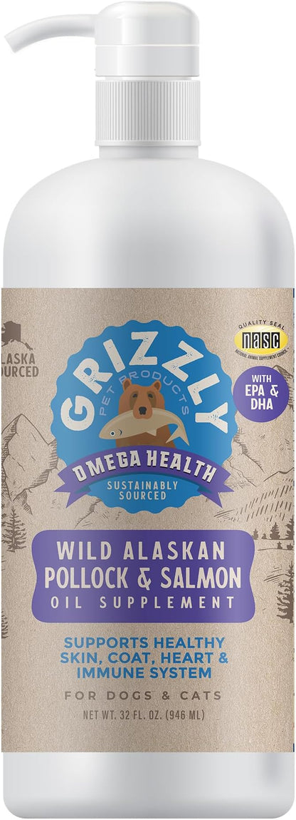 Grizzly Omega Health for Dogs & Cats, Wild Salmon Oil/Pollock Oil Omega-3 Blend