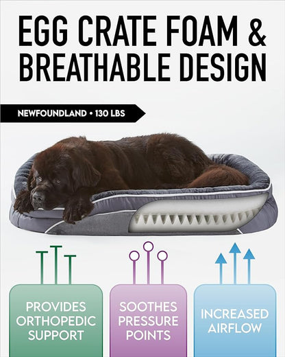 Orthopedic Dog Bed for Extra Extra Large Dogs, Dog Couch Design with Egg Foam Support, Removable, Machine Washable Plush Cover and Non-Slip Bottom with Four Sided Bolster Cushion (Gray)