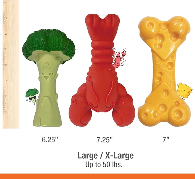 Nylabone Power Chew Dog Chew Toy Pack Bundle - Fun & Cute Dog Toys for Aggressive Chewers, Tough Dog Toys, Lobster, Cheese, and Broccoli Shapes, Large/Giant (3 Count)