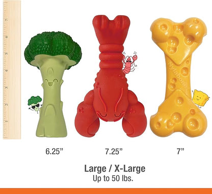 Nylabone Power Chew Dog Chew Toy Pack Bundle - Fun & Cute Dog Toys for Aggressive Chewers, Tough Dog Toys, Lobster, Cheese, and Broccoli Shapes, Large/Giant (3 Count)
