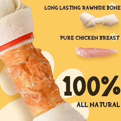 ASMPET Dog Chews Long Lasting, 6.5" Knotted Dog Bones Dog Chew Treats, Human Grade Chicken Wrapped Rawhide Bones for Large Dogs Natural Dog Treats Small Dogs for Medium Dogs Puppy Chew Bones