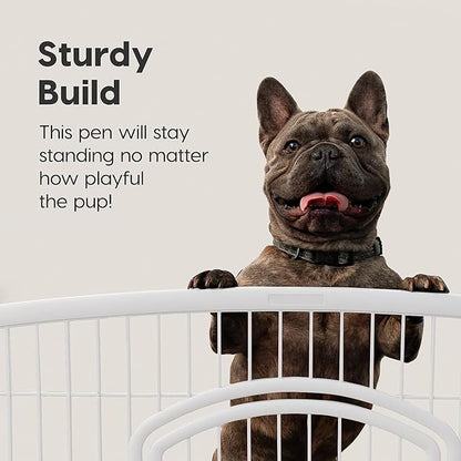 IRIS USA Dog Playpen, 4-Panel 24" Pet Playpen with Door, Puppy Playpen, Indoor/Outdoor Dog Pen, 35 x 35 x 24, Foldable, Customizable, White