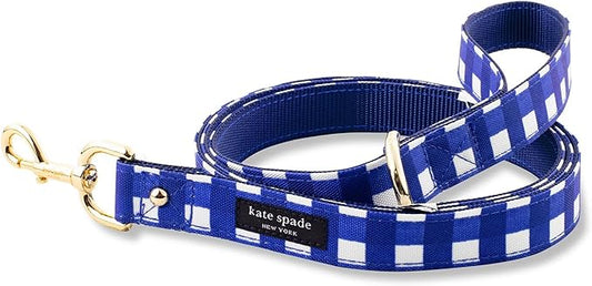 Kate Spade New York 6ft Dog Leash, Heavy Duty Leash for Female or Male Dogs, Cute Pet Leash with Gold Metal Hardware, Long Dog Lead for Medium and Large Breeds (Navy Gingham)