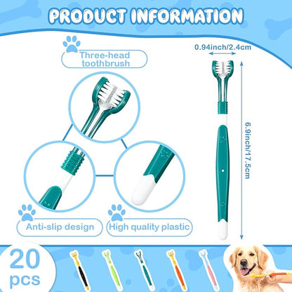 20 Pcs 7 Inch Dog Toothbrush 3 Sided Dog Tooth Brush Cat Toothbrush Pet Teeth Cleaning Brush Dental Care Suitable for Most Pets Puppy Kitten Different Teeth and Mouth Shapes Cleaning