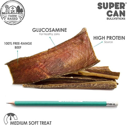SUPER CAN BULLYSTICKS Supercan 6" Beef Gullet Strips for Dogs 100% Natural Beef Sticks for Dogs | All Natural Dental Treats for Dogs Healthy Hips and Joints, Softer Than Bully Sticks