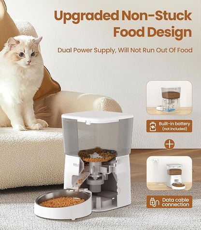 ROJECO Automatic Cat Feeders,2.4G WiFi Automatic Cat Food Dispenser with APP Feeding Control,2L Auto Timed Pet Feeder for Cats &Puppy,Dogs Pet Feeder with Stainless Steel Bowl