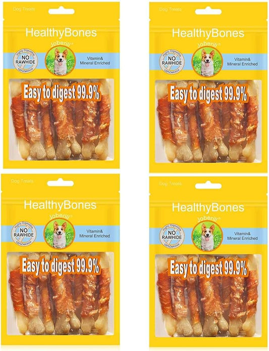 UrbanX HealthyBones Rawhide Free Healthy Foods for Australian Shepherd Pit Bull Mix & Other Large Mixed Breed Dogs, Chicken Wrapped Bone Sticks Foods, Soft Chewy Foods for Training Rewards, 28 Count