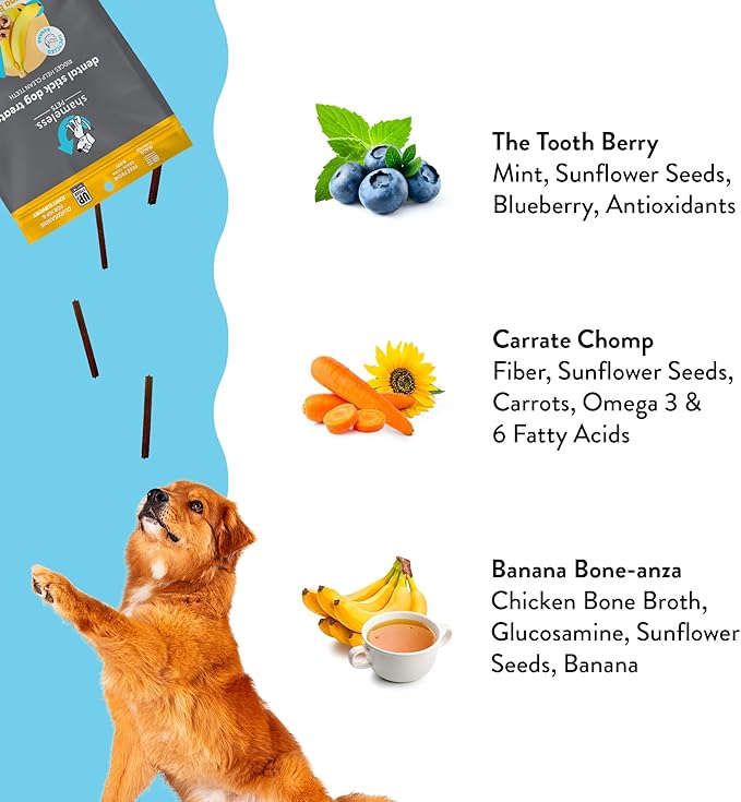 Shameless Pets Dental Treats for Dogs, Variety (3-Pack) - Healthy Dental Sticks for Teeth Cleaning & Fresh Breath - Dog Bones Dental Chews Free from Grain, Corn & Soy