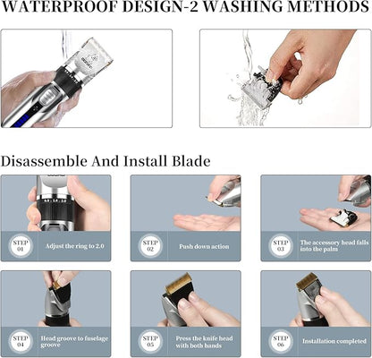 Dog Clippers Grooming Kit and Paw Trimmer,Cordless,Low Noise, Electric Quiet,Rechargeable, Dog Trimmer Grooming, Pet Hair Clippers for Thick Coats,Shaver for Small and Large Dogs Cats(Silver)