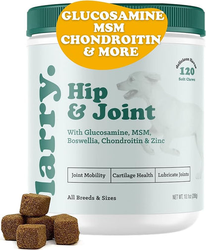 Dog Hip and Joint Supplement by Larry | Chondroitin, MSM, Hyaluronic Acid, & Glucosamine for Dogs | Dog Hip & Joint Care for All Breeds & Sizes | Dog Treats for Hip and Joint Health, (120 Soft Chews)