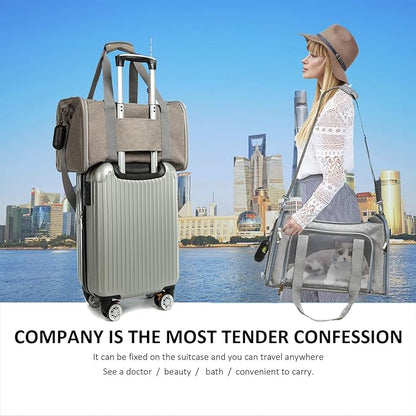 Cat Carrier Dog Carrier Pet Carrier Cat Bags for Small Medium Cats Dogs Puppies of 15 Lbs,of Airline Approved Small Dog Bag Soft Sided,Collapsible Travel Puppy Carrier (Large, Grey)