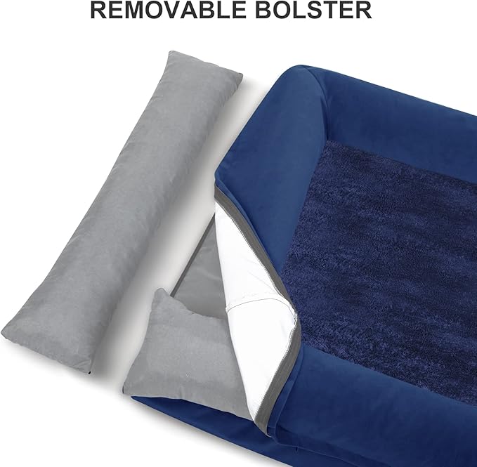 Dog Beds for Extra Large Dogs, Rich Blue Orthopedic Dog Bed, Washable Dog Bed with [Removable Bolster], Waterproof Dog Bed with Nonskid Bottom, Pet Bed, XL Dog Bed