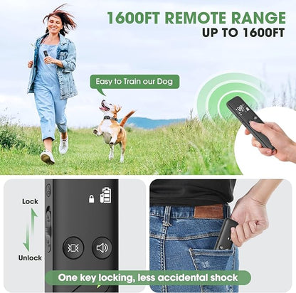 Dog Shock Collar - Electric Dog Training Collar with Remote 1600FT, Rechargeable E-Collar Waterproof Collars with 3 Training Modes, Security Lock for All Breeds, Sizes