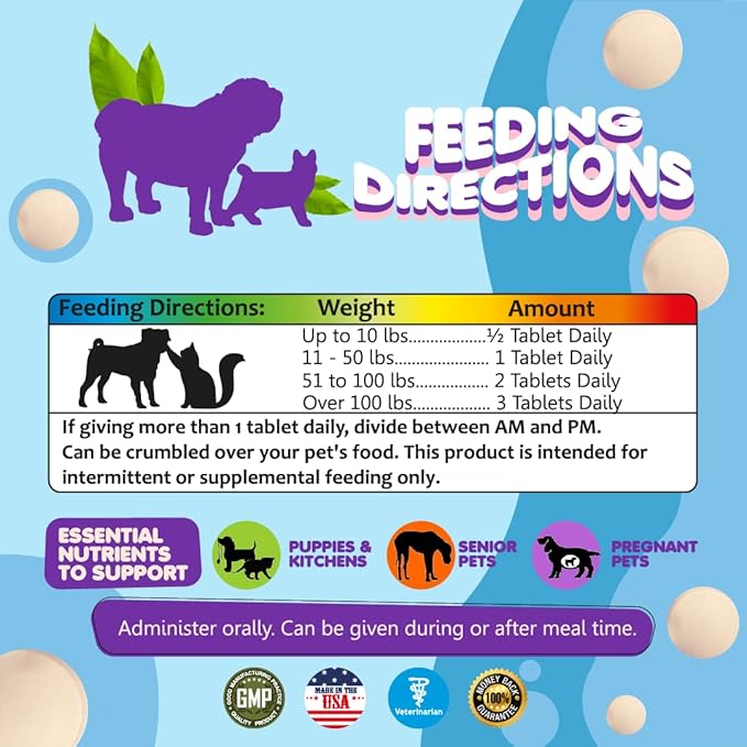 Prenatal Dog Vitamins – Multivitamin for Dogs and Cats with Folic Acid, Minerals and Amino Acids. Ideal for Pregnant, Breast Feeding and Newborn Pets – Senior Dog Supplement, Complete Puppy Vitamins.