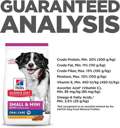 Hill's Science Diet Oral Care, Adult 1-6, Small & Mini Breeds Plaque & Tartar Buildup Support, Dry Dog Food, Chicken, Rice, & Barley, 4 lb Bag