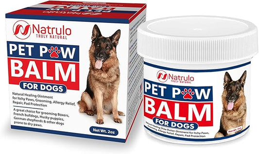 Natrulo Pet Paw Balm for Dog - Natural Healing Ointment for Itchy Paws, Grooming, Allergy Relief, Repair, Pad Protection – Soothing Unscented Shea Butter Moisturizer for Itching, Dryness, Licking 2oz