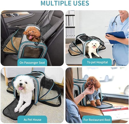 Pet Carrier Airline Approved, Expandable Foldable Soft-Sided Dog Carrier, 3 Open Doors, 2 Reflective Tapes, Pet Travel Bag Safe and Easy for Cats and Dogs