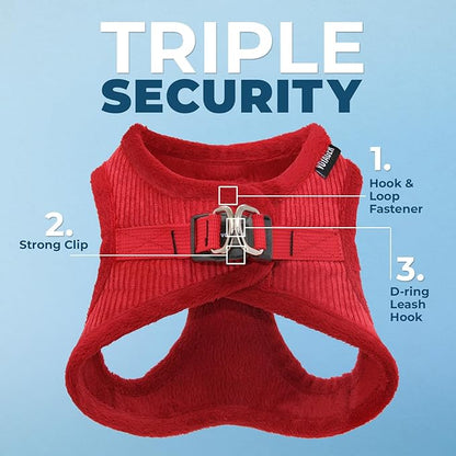 Voyager Step-in Plush Dog Harness – Soft Plush, Step in Vest Harness and Reflective Dog 5 ft Leash Combo with Neoprene Handle for Small and Medium Dogs by Best Pet Supplies -Set (Red Corduroy), XS