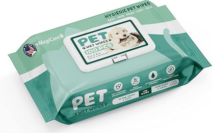 MAGICARE Grooming Wipes for Dogs & Cats - 100 Dog Wipes for Cleaning Paws, Ears and Butt - Unscented Deodorizing Pet Wipes for Dogs with Sensitive Skin - Proudly Made in USA