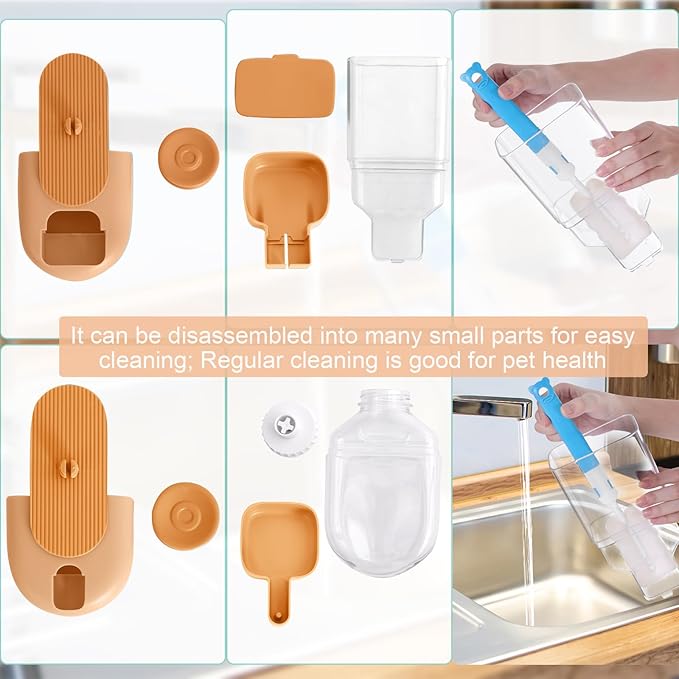 Hanging Automatic Rabbit Feeder for Cage,Small Animal Food and Water Dispenser,Rabbit Water Bottle,Guinea Pig Food Bowl Water Dispenser,Gravity Feeder and Waterer for Cats Dogs (Orange)