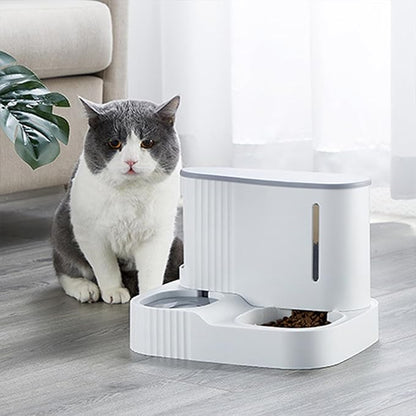 Automatic Cat Food Water Dispenser Gravity Pet Self Feeder Dry Food Bowl and Watering Supplies Dispenser for Indoor Small Medium Dog Puppy Kitten 2 in 1 (GREY)
