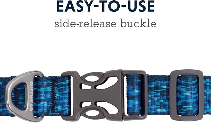 Ruffwear, Flat Out Dog Collar (Formerly Hoopie), Webbing Collar for Walking and Everyday Use, Oceanic Distortion, 11"-14"