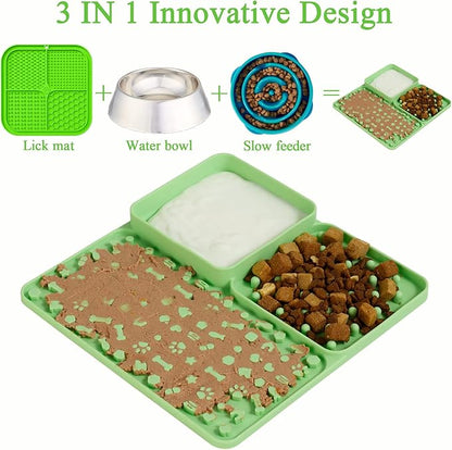 3 in 1 Lick Mat for Dogs/Cats, Dogs/Cats Lick Mat, Dogs/Cats Food Mat, Premium Lick Mats with Suction Cups, Slow Down The Pet's Eating Speed to Help Digestion(Green)