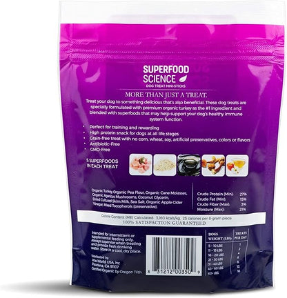 Organic Dog Treats for Small, Medium, and Large Breeds, Semi-Soft Organic Turkey Dog Training Jerky Snack Bites, All-Natural & Gluten-Free, Immunity & Hypoallergenic recipe, 5 oz