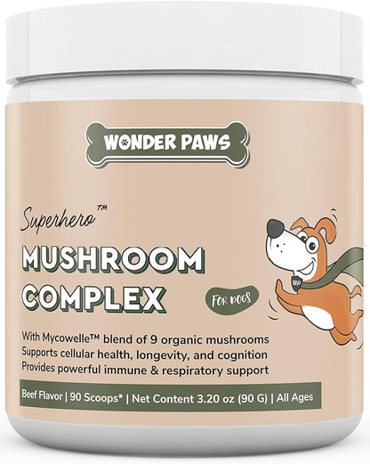 Immune Support Mushroom Powder for Dogs – Organic Mushroom Complex for Immunity, Cognition, Cellular Health, Longevity - With Turkey Tail Mushroom for Dogs, Reishi & Lions Mane – 90 Scoops