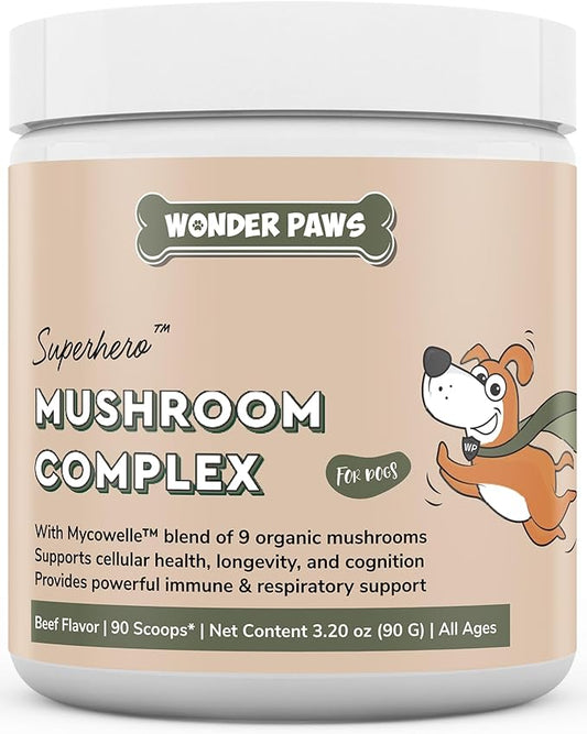 Immune Support Mushroom Powder for Dogs – Organic Mushroom Complex for Immunity, Cognition, Cellular Health, Longevity - With Turkey Tail Mushroom for Dogs, Reishi & Lions Mane – 90 Scoops
