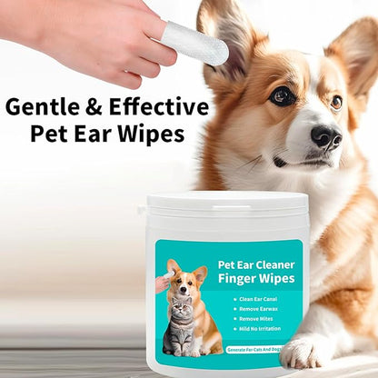 Dog Ear Wipes Finger Shape Dog Ear Cleaner, Dog Enjoyable Ear Cleaner Tool for Dogs Cats Puppy Rabbits Small Animals, White