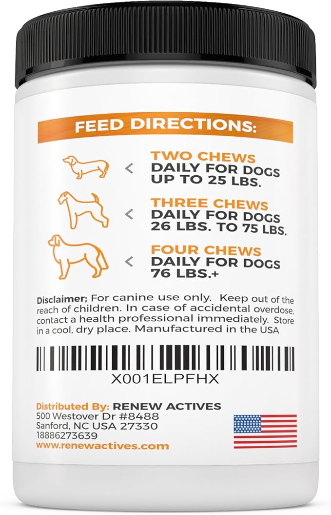 Renew Actives Organic Turmeric Joint Supplement for Dogs - Advanced Canine Support for Hip, Joint & Cartilage Health - Natural Mobility Formula with 120 Chewable Soft Treats